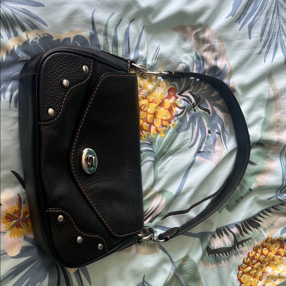 Coach Black Leather Shoulder Bag with Silver Hardware